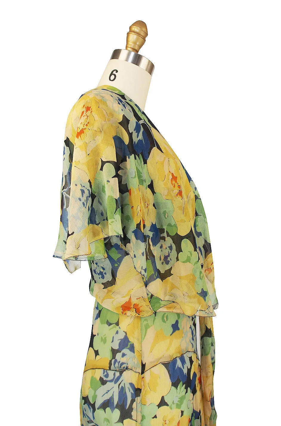 1920s Dreamy Silk Chiffon Dress & Capelet