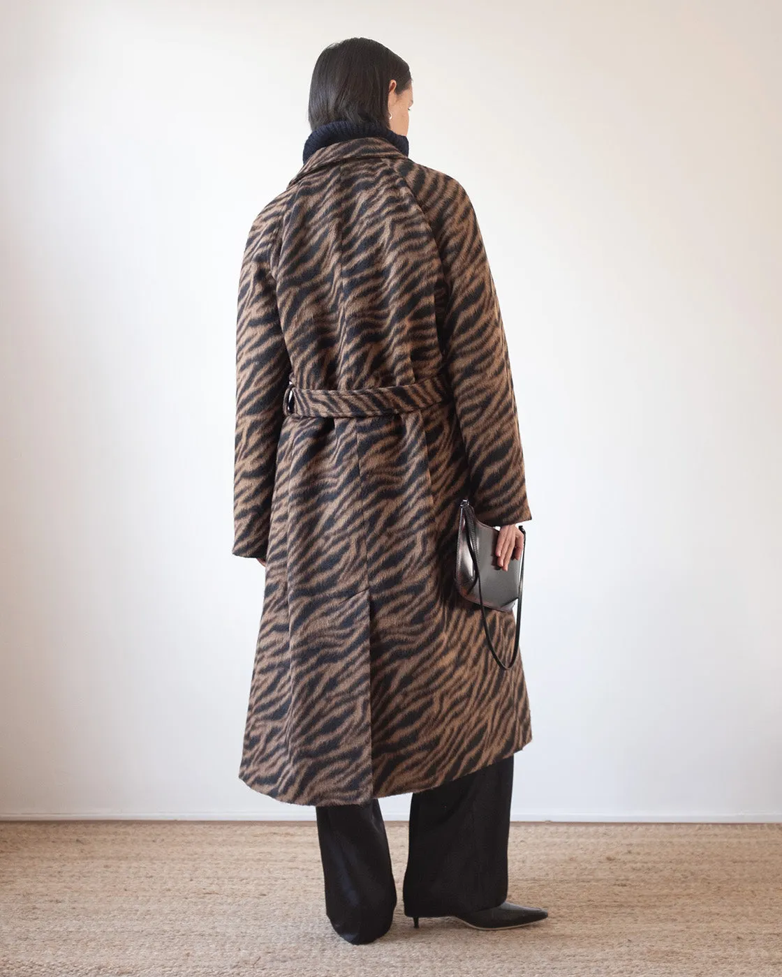 Alice Coat Wool Blend Jacquard Tiger Beige