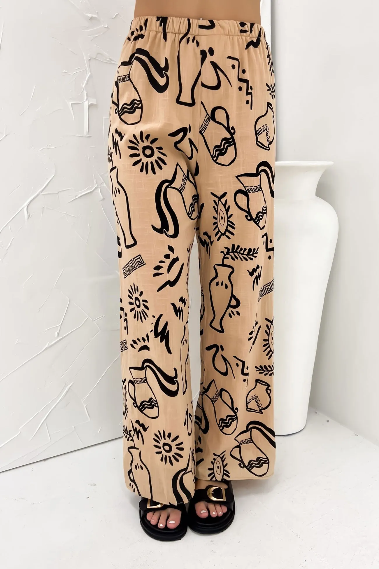 Aphaea Pant Set Tan Black Aztec Vase