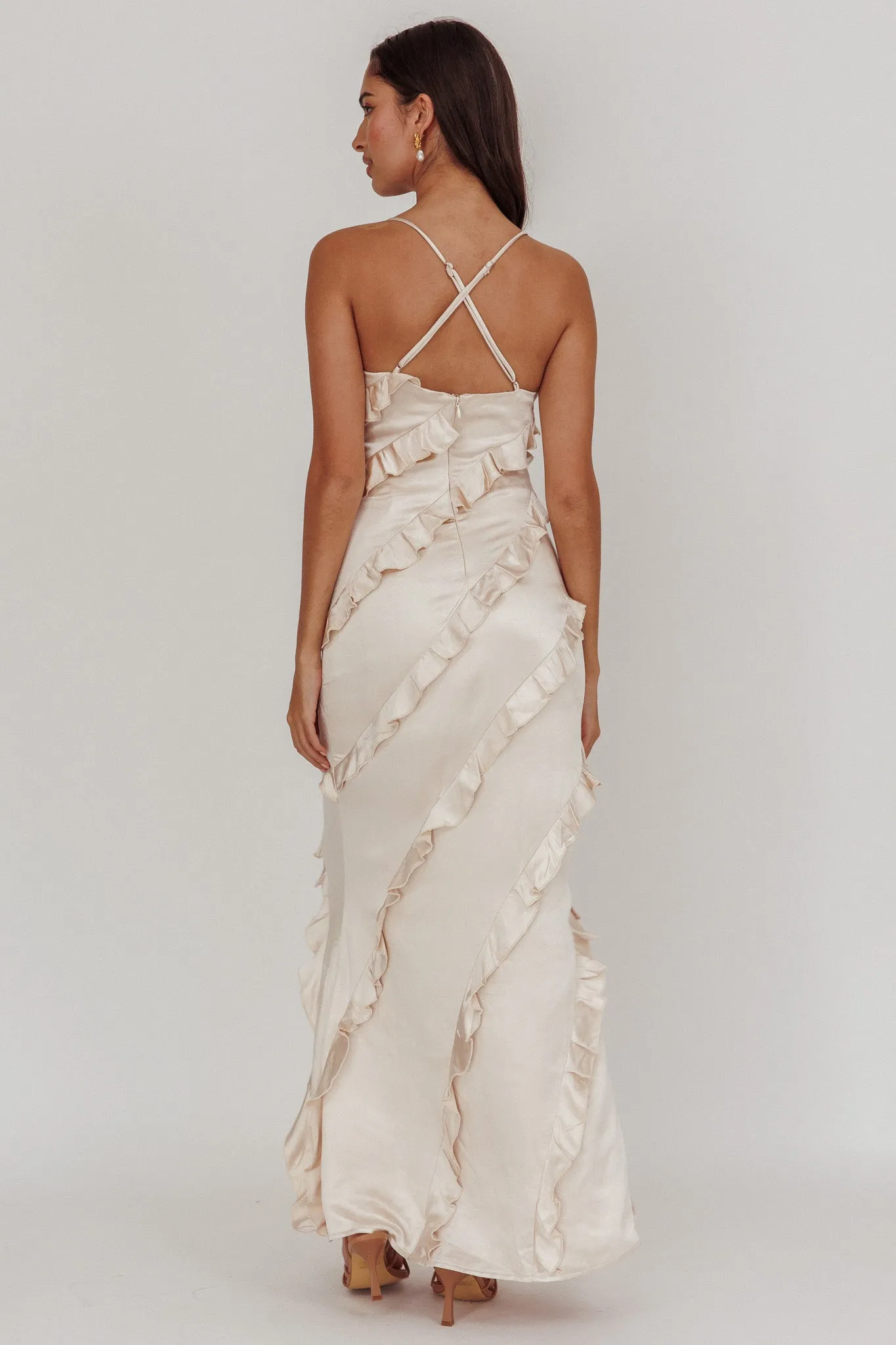 Arrabel Ruffle Trim Maxi Dress Champagne