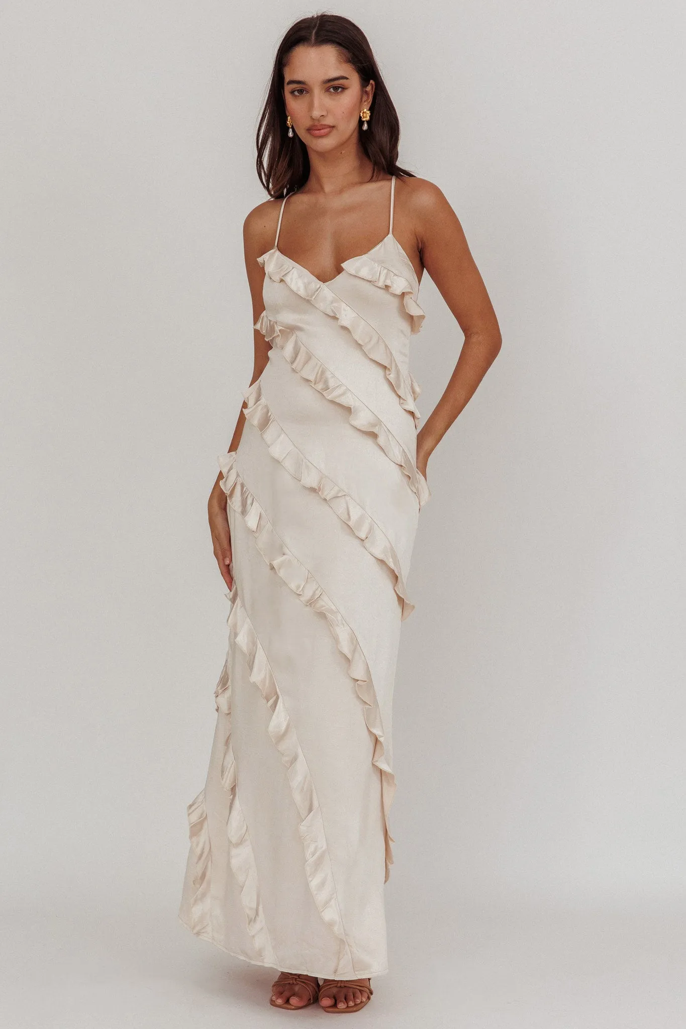 Arrabel Ruffle Trim Maxi Dress Champagne