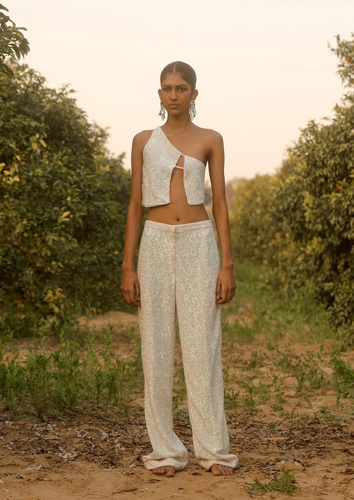 Asymmetrical Sequin Crop Top