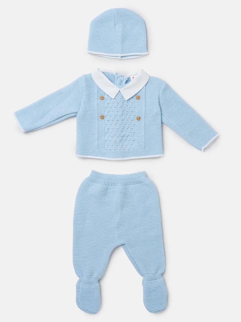 Baby Boy SANTIAGO X Collection knitted 3 pieces set - Baby Blue