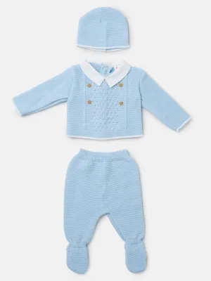 Baby Boy SANTIAGO X Collection knitted 3 pieces set - Baby Blue