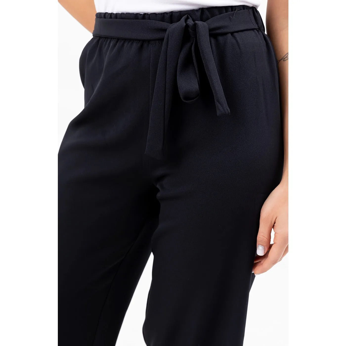 Black Belted Wide Leg Trousers