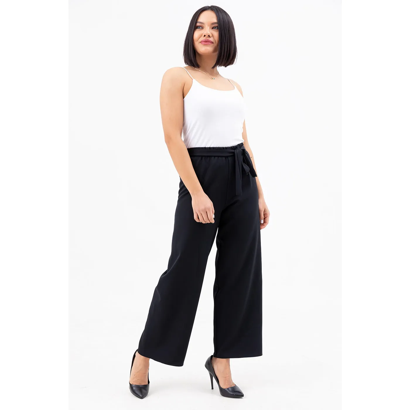 Black Belted Wide Leg Trousers