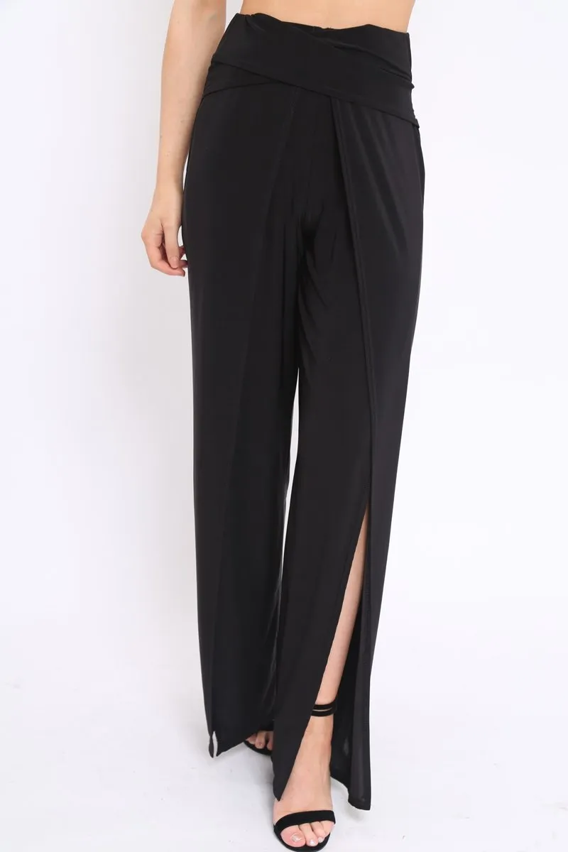 Black Slinky Split Front Trousers - Karly