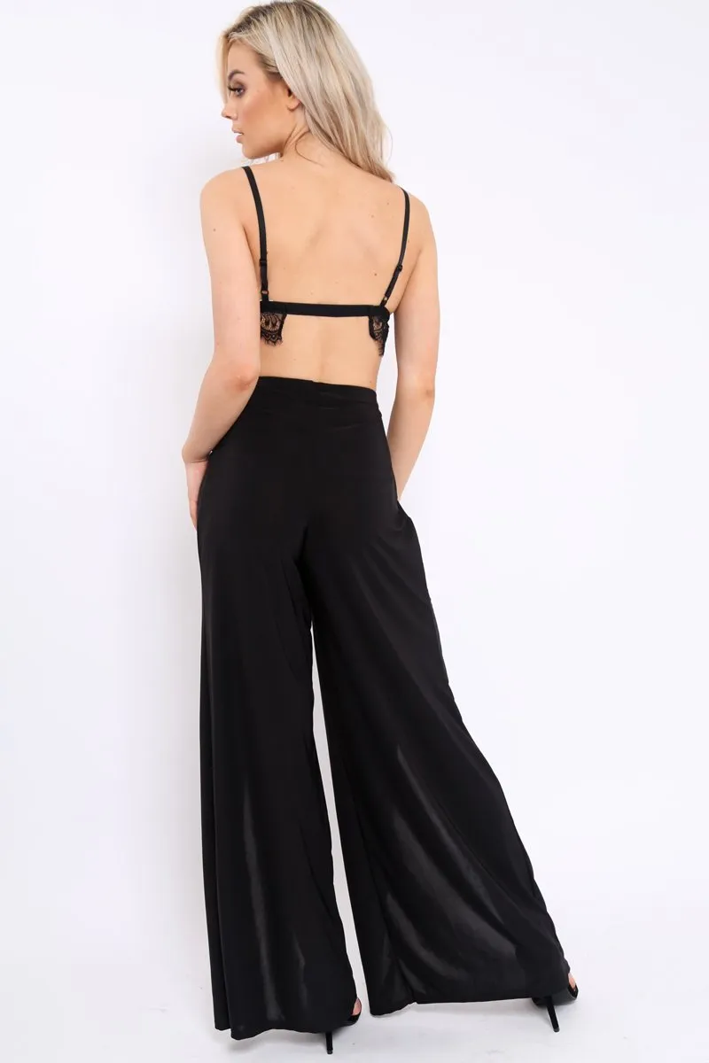 Black Slinky Split Front Trousers - Karly