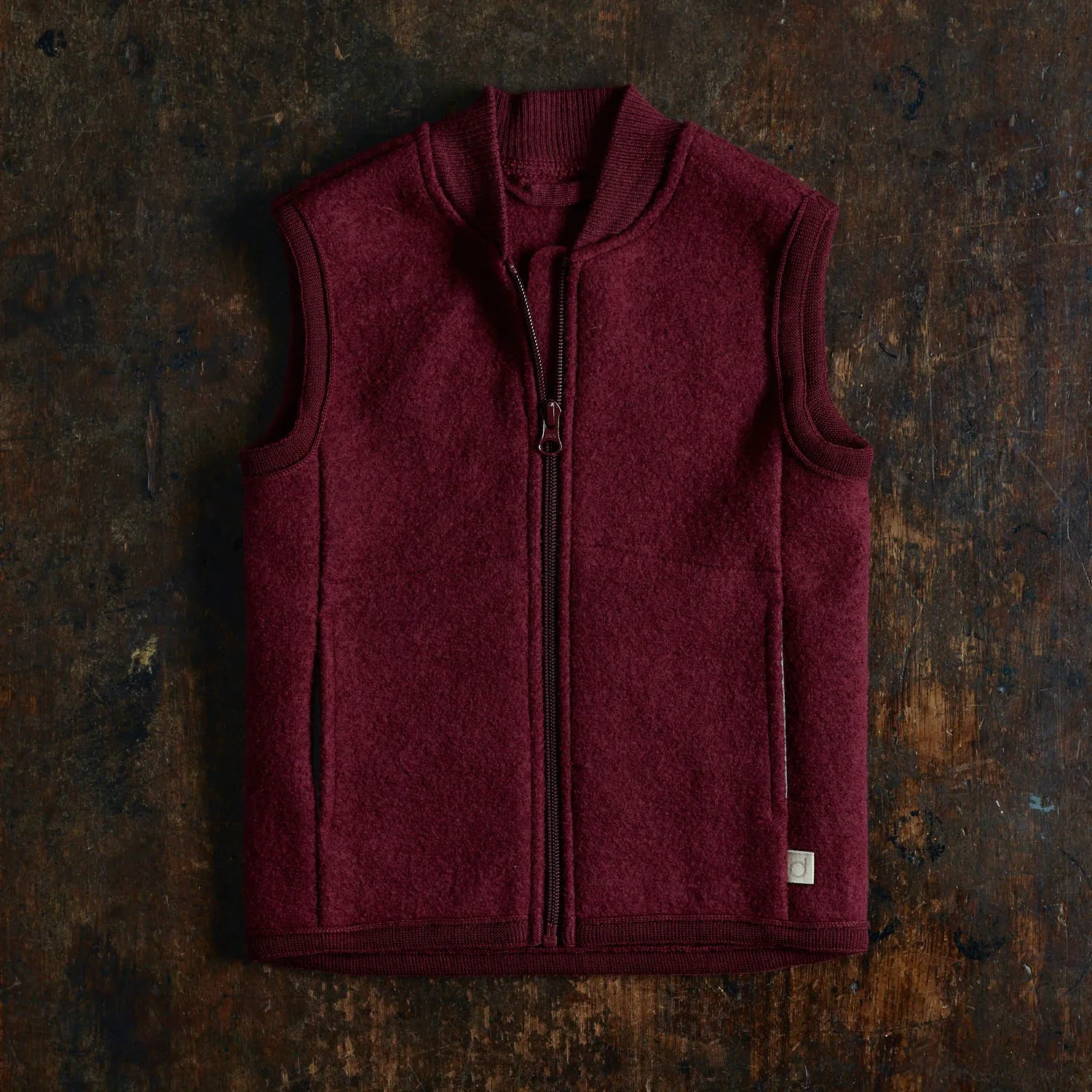 Boiled Merino Wool Zip Vest - Cassis