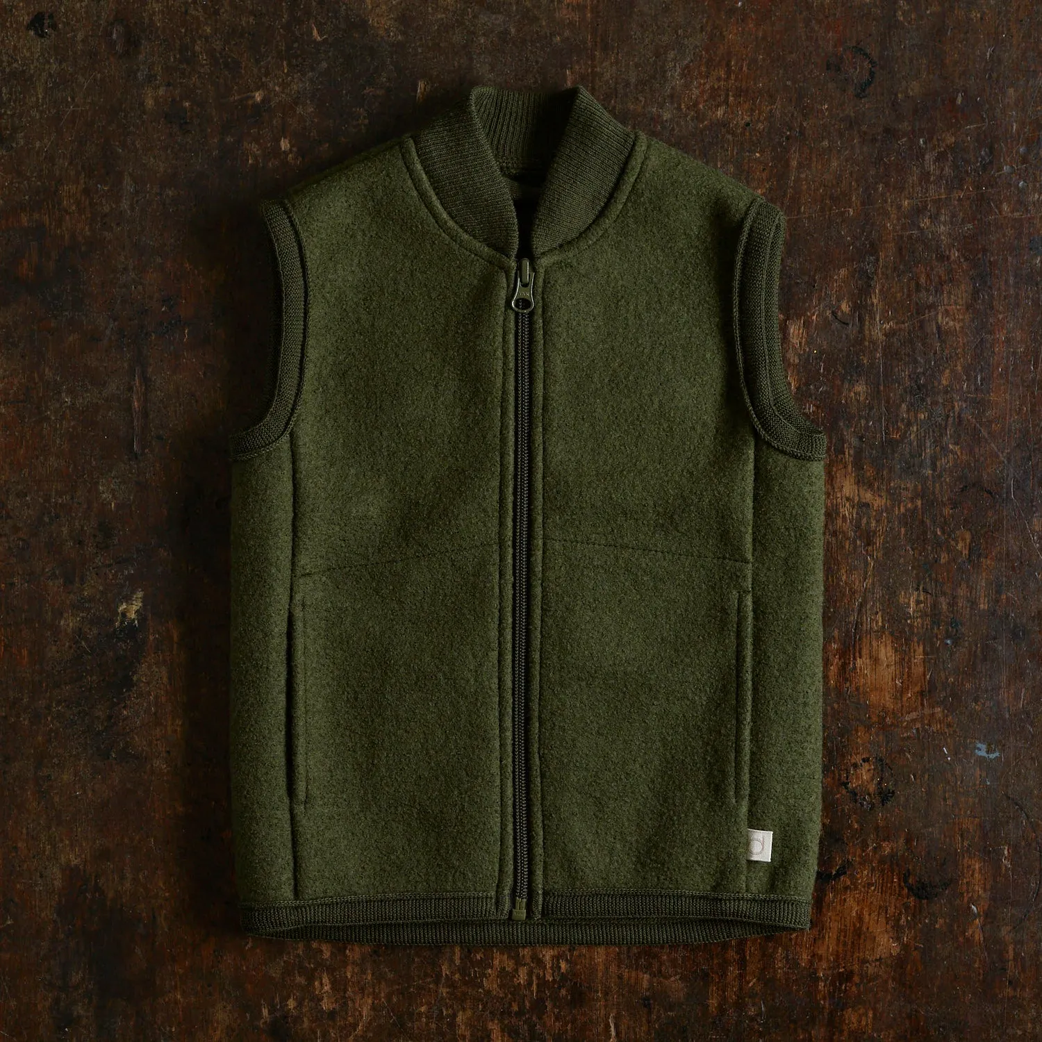 Boiled Merino Wool Zip Vest - Olive