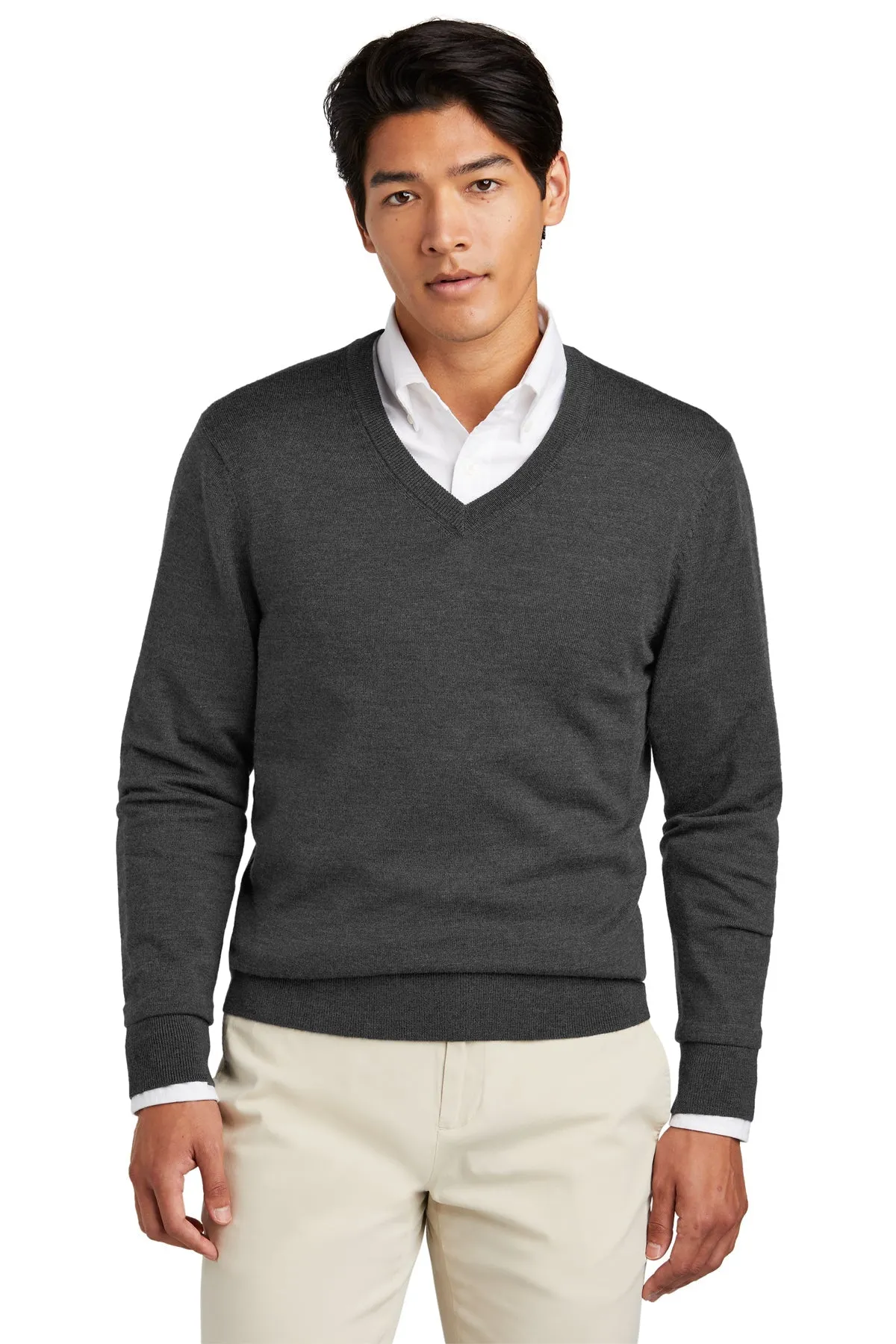 Brooks Brothers Washable Merino Custom V-Neck Sweaters, Windsor Grey Heather