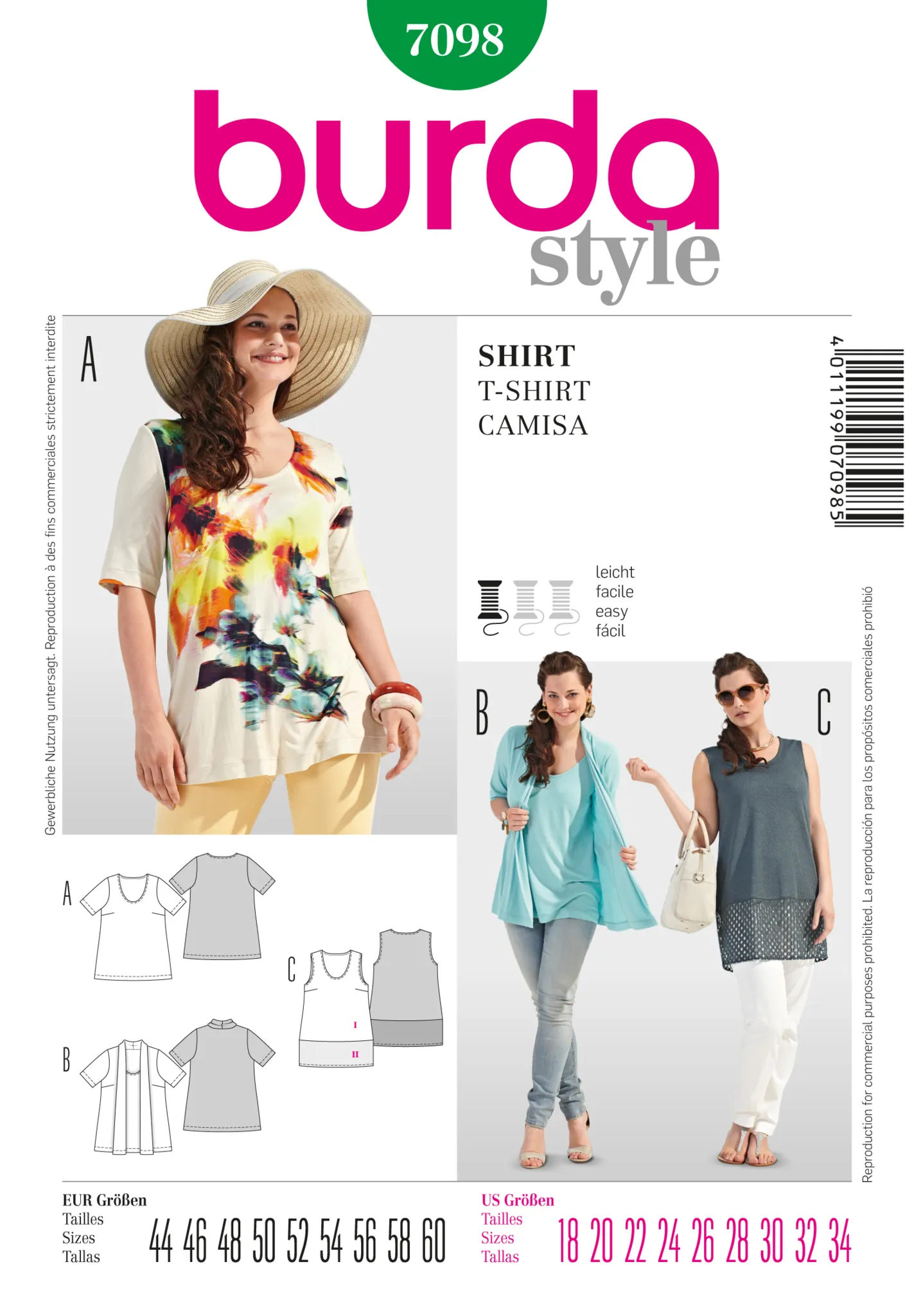 Burda 7098 T-Shirt Sewing Pattern