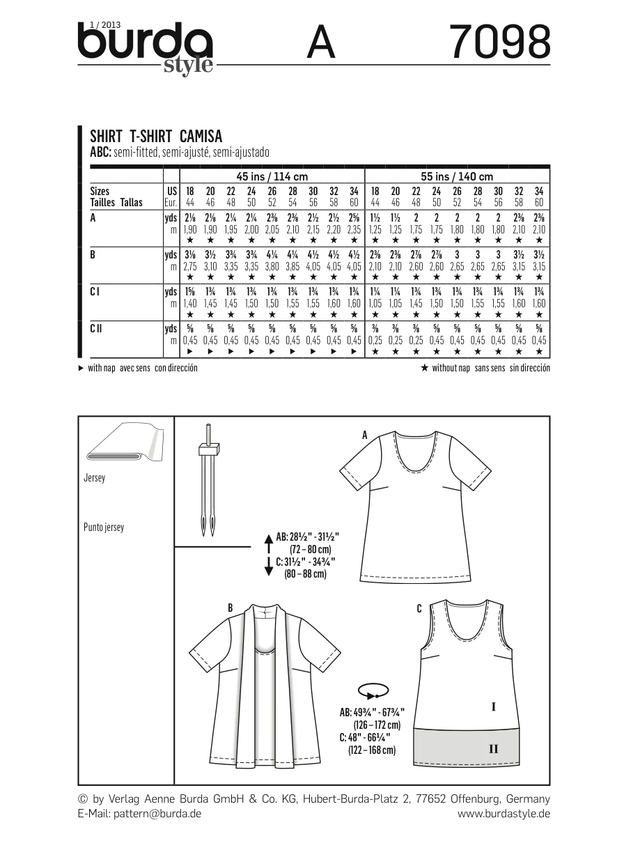 Burda 7098 T-Shirt Sewing Pattern