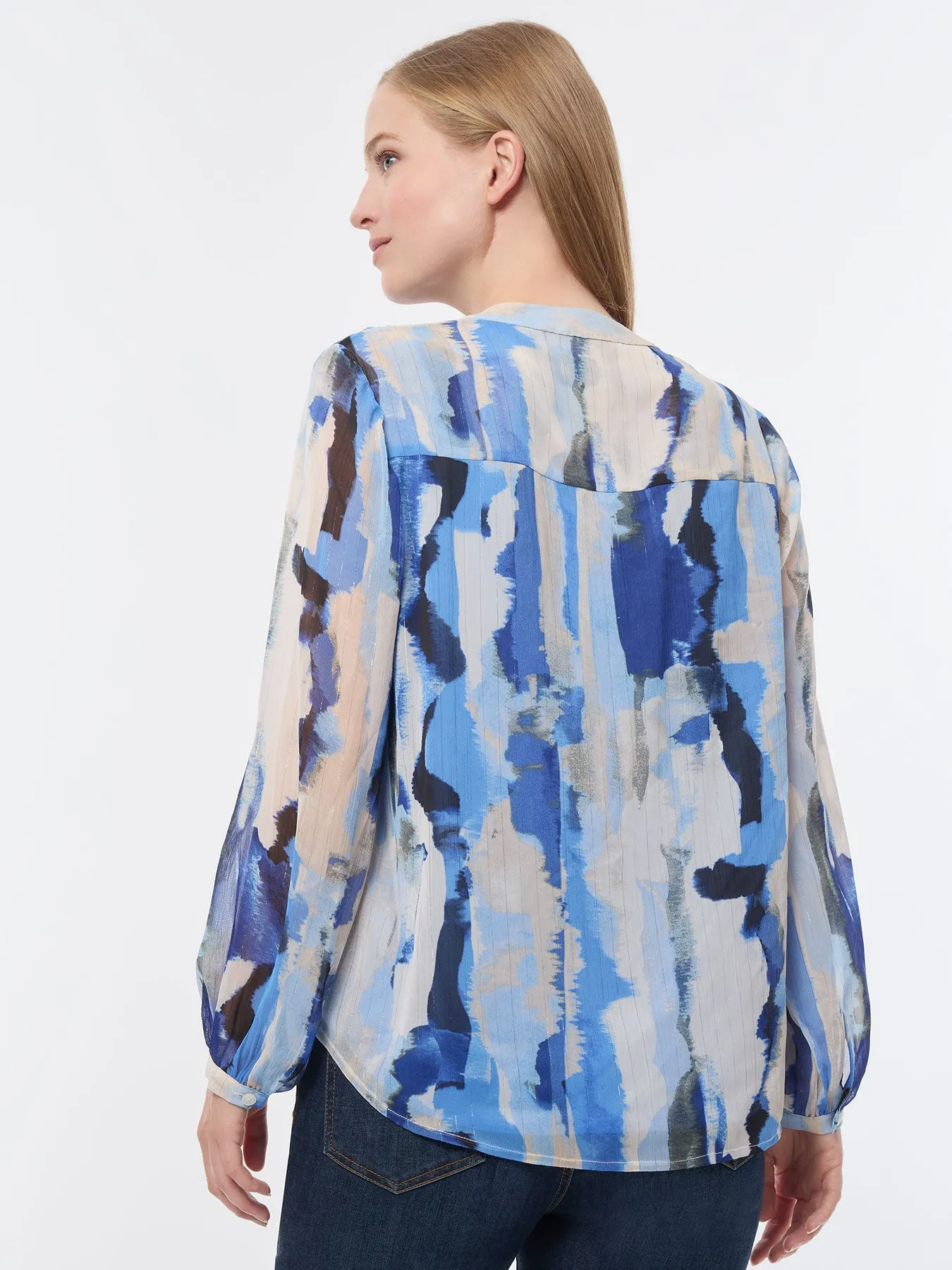 Button-Front Abstract Print Blouse, Chiffon