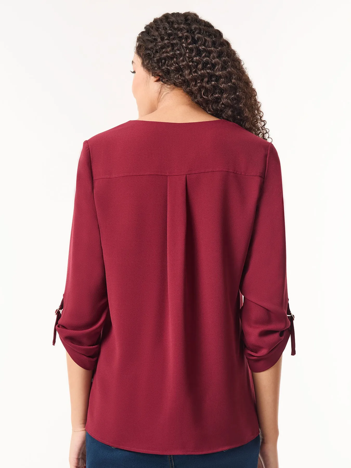 Button-Front Collarless Tunic, Crepe De Chine