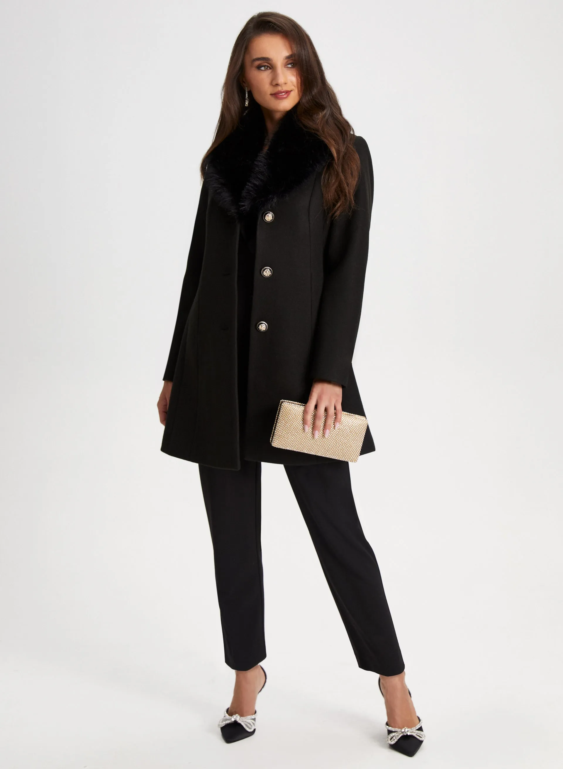 Button Front Wool Blend Coat