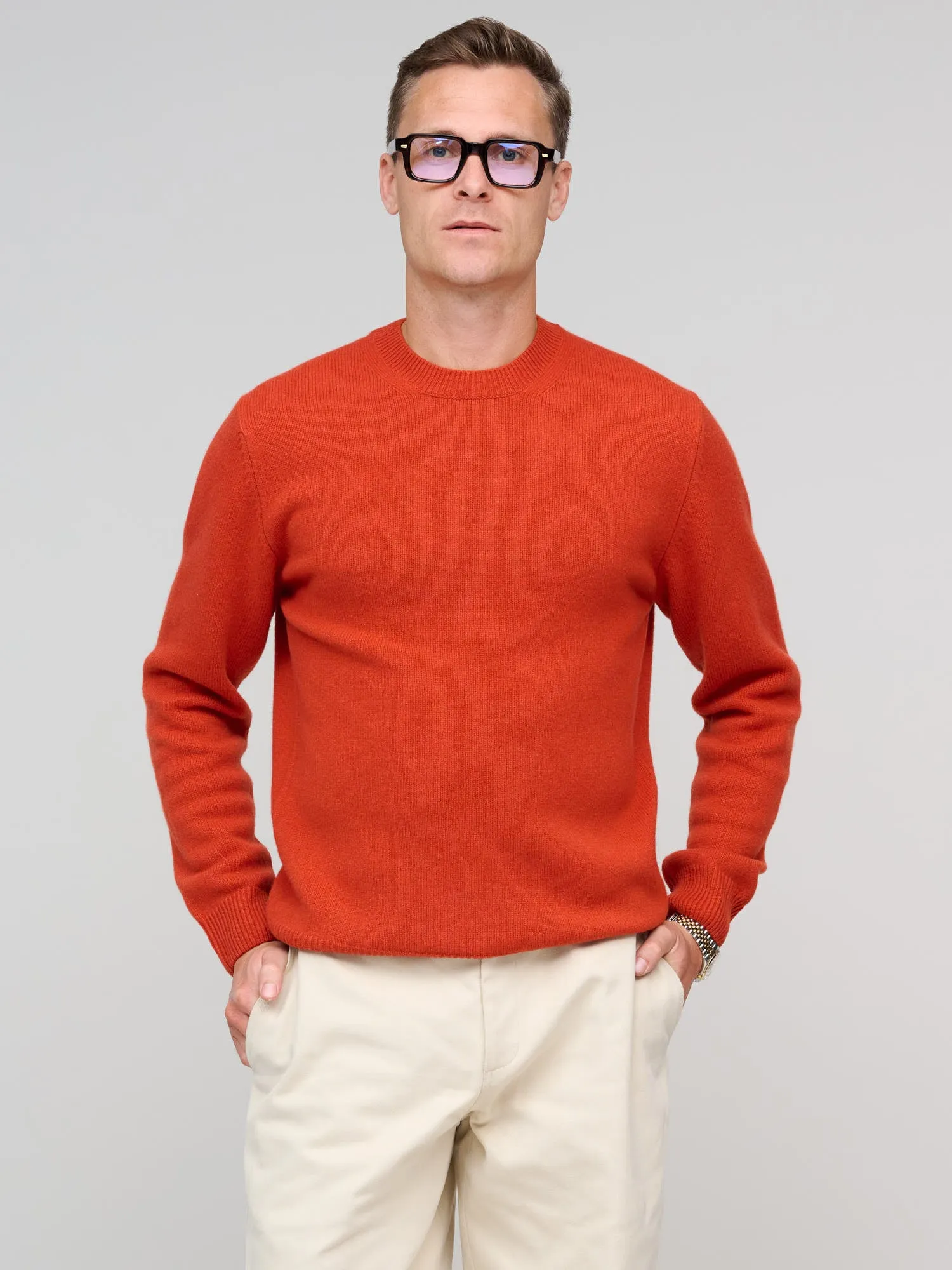 Cashmere/Lambswool Crew,  Perfect Orange