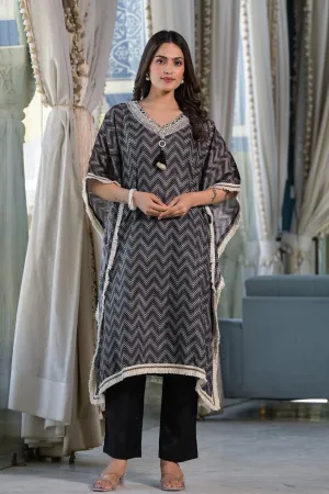 Chevron Black Muslin Kaftan Set