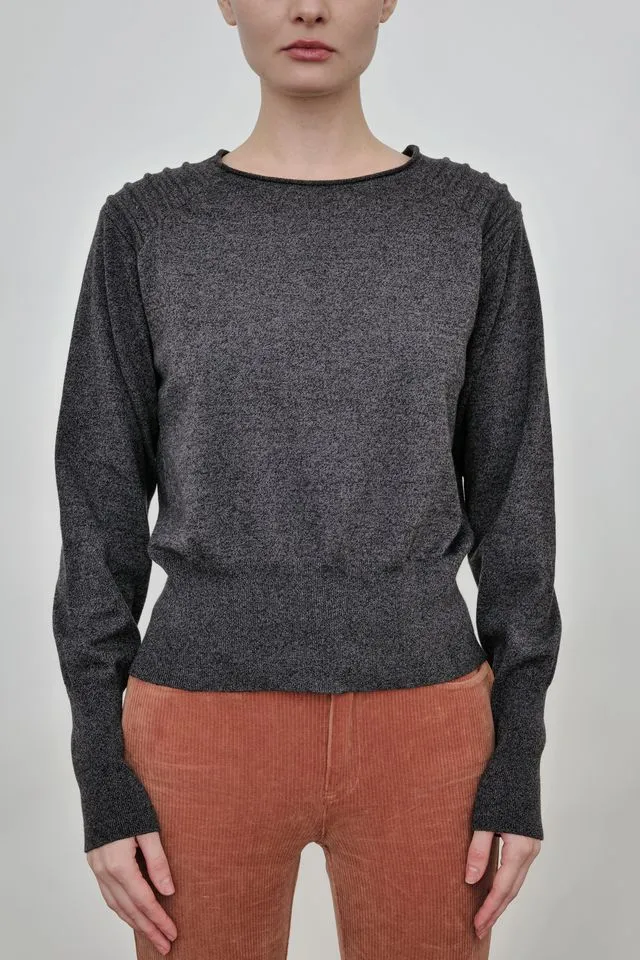 Cotton Sweater Crew Neck Top with Shoulder Detail - ADELINE FA24