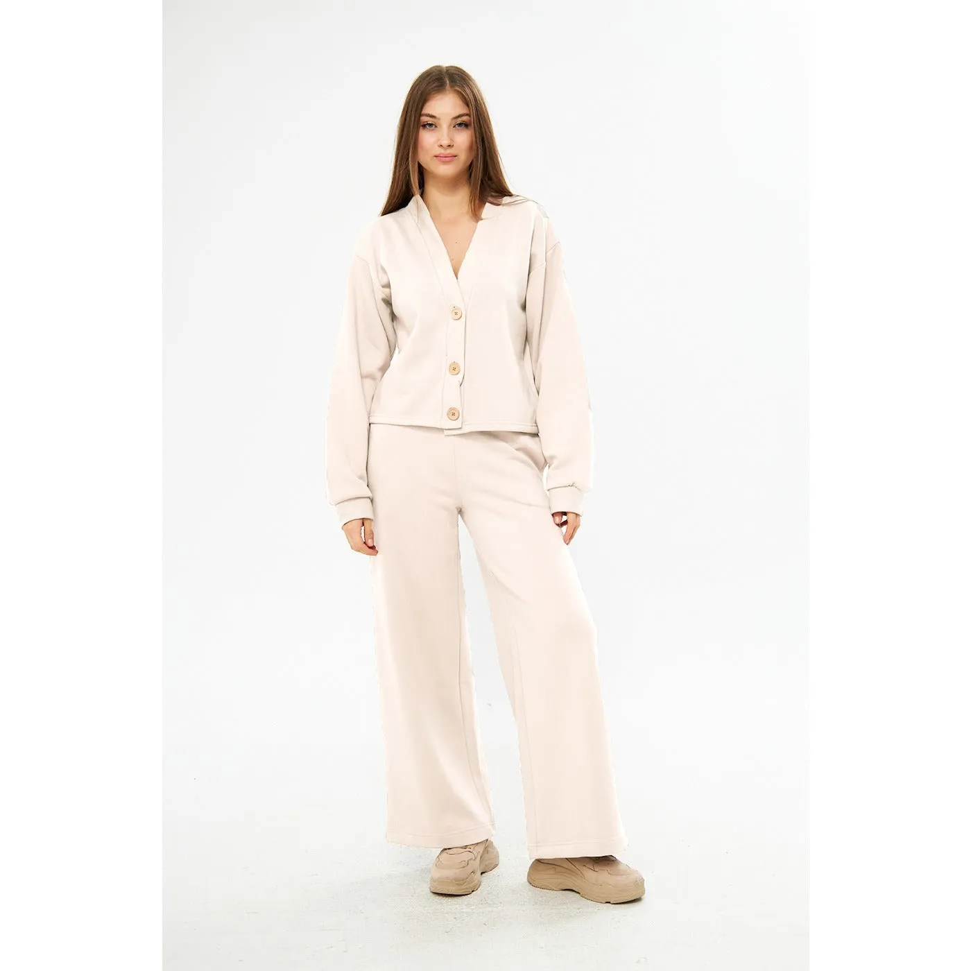 Cream Pink Wide Leg Trouser