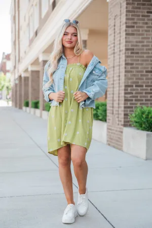 Dance With Me Green Tie Shoulder Floral Mini Dress FINAL SALE