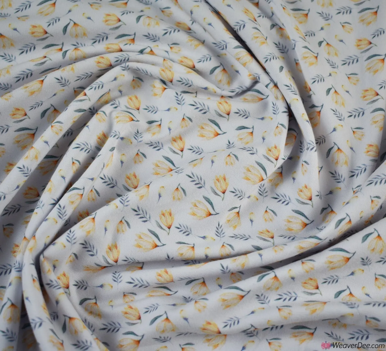 Delicate Tulips Cotton Jersey Fabric - BLOOMING FABRICS