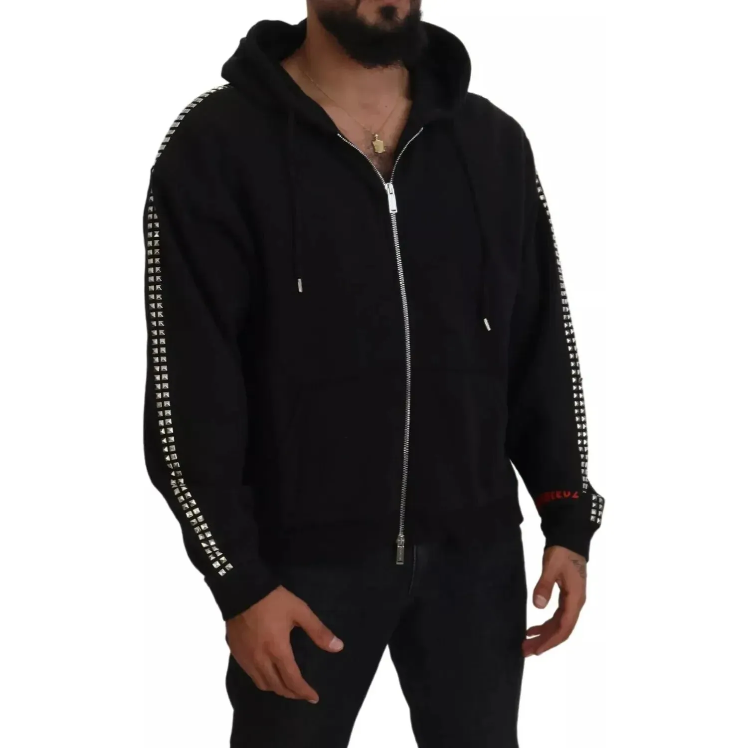 Dsquared² Black Embellished Full Zip Hooded Sweater