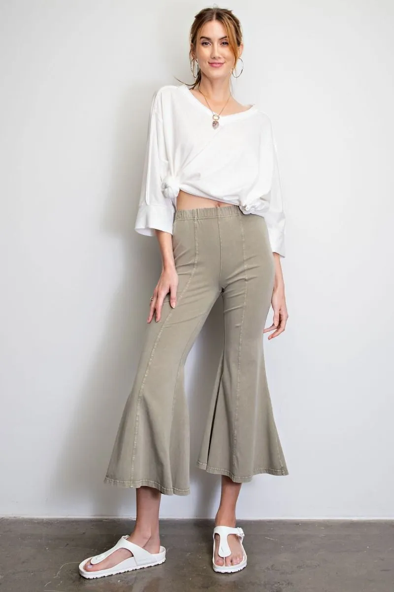 Easel Capri Mineral Wash Bell Pants - Sage Grey