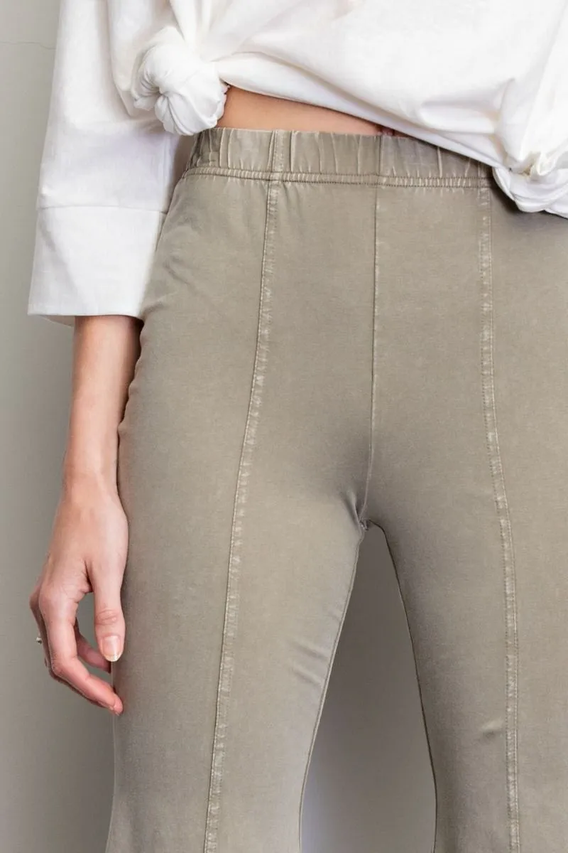 Easel Capri Mineral Wash Bell Pants - Sage Grey