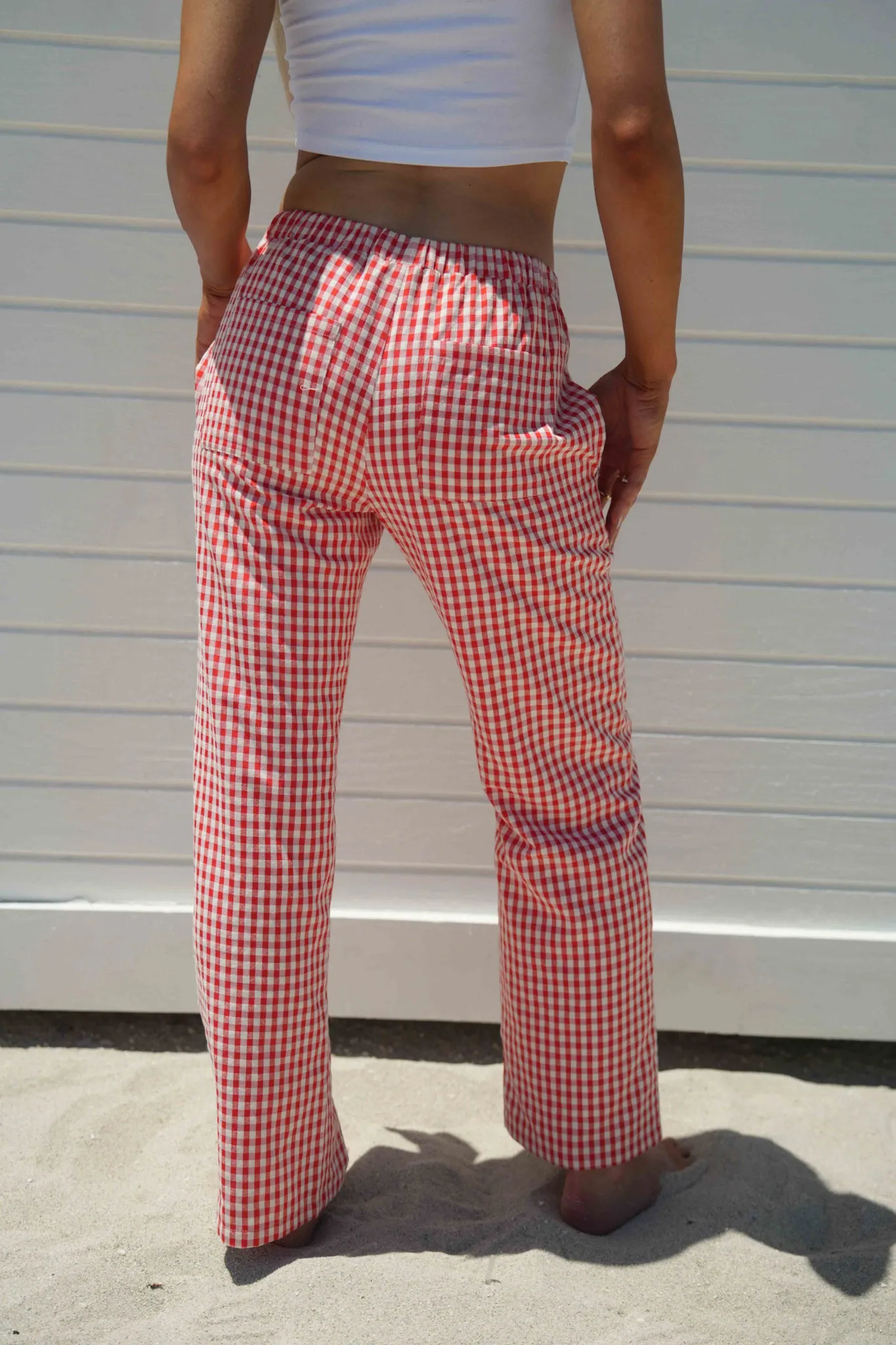 Effortless Pants Red/White Gingham