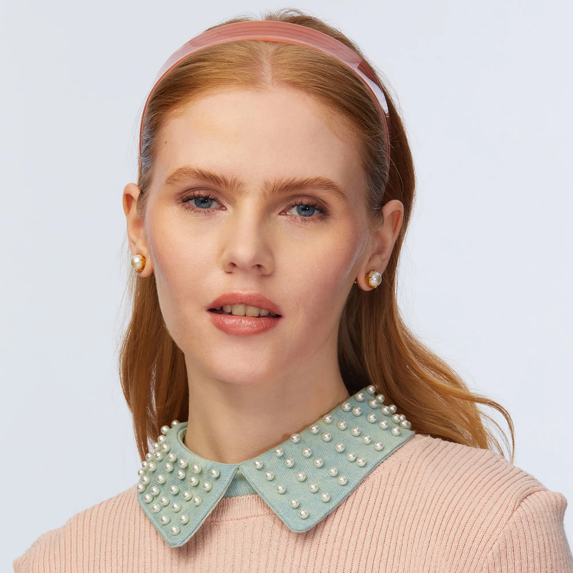 FADED DENIM PEARL EMBELLISHED COLLAR