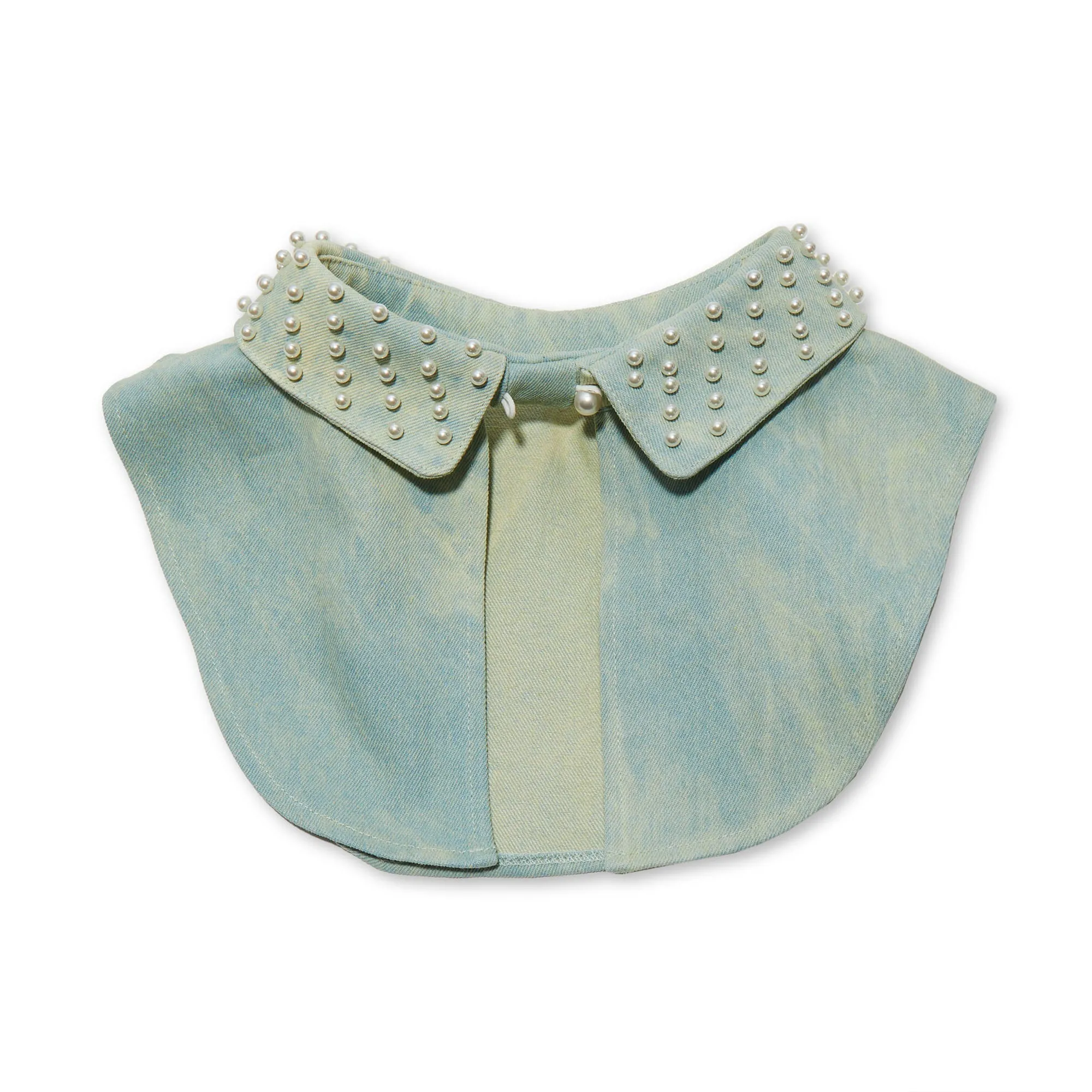 FADED DENIM PEARL EMBELLISHED COLLAR