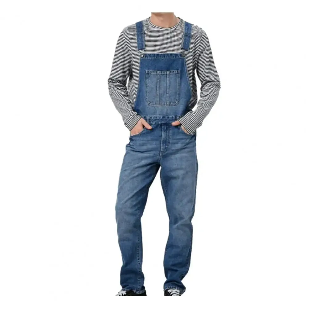 Flytonn-Fall Outfits Women Outwear Streetwear -Men Denim Jumpsuit Suspender Soft Breathable Long Pants Non-Fading Solid Color Multi-pocket Denim Bib Overalls