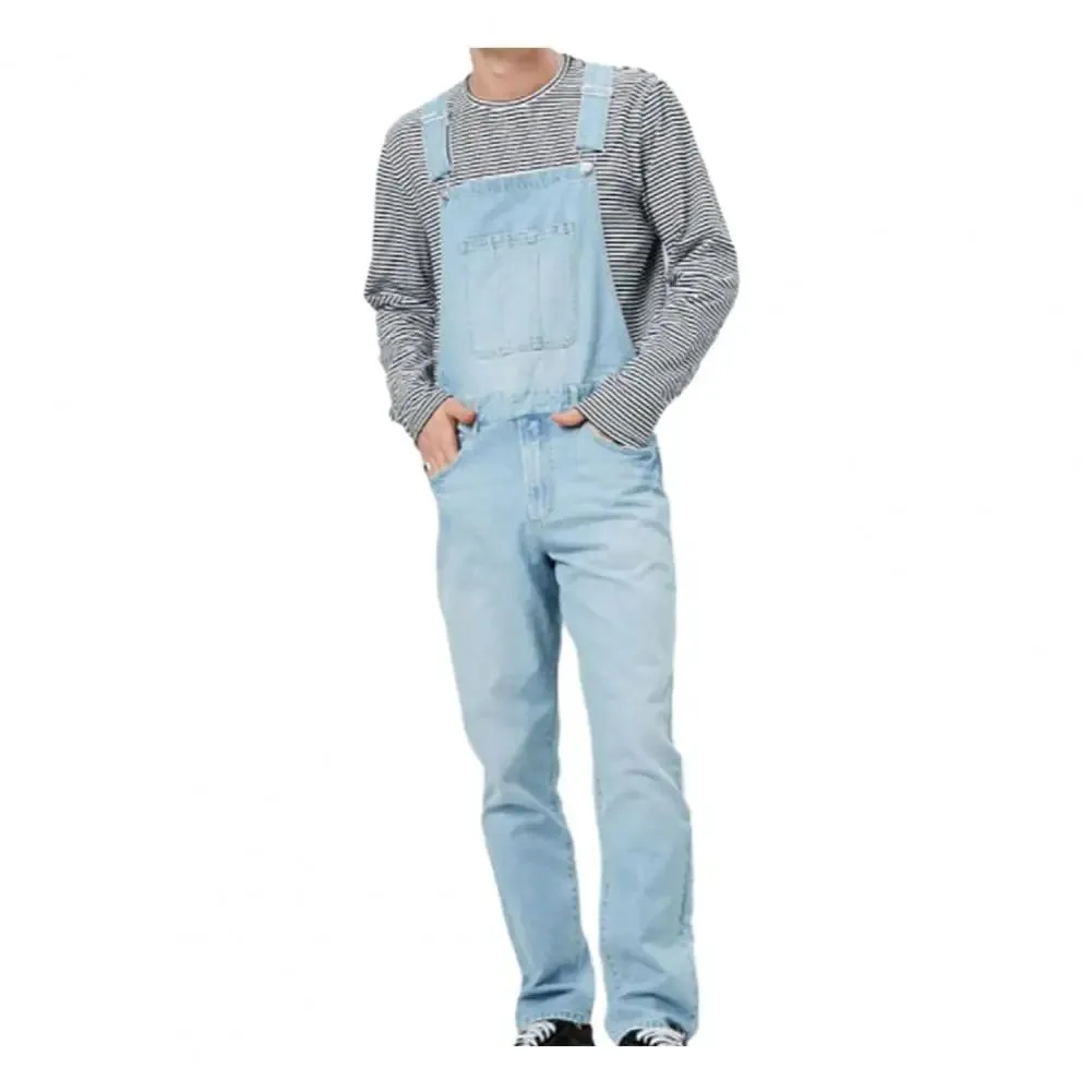 Flytonn-Fall Outfits Women Outwear Streetwear -Men Denim Jumpsuit Suspender Soft Breathable Long Pants Non-Fading Solid Color Multi-pocket Denim Bib Overalls