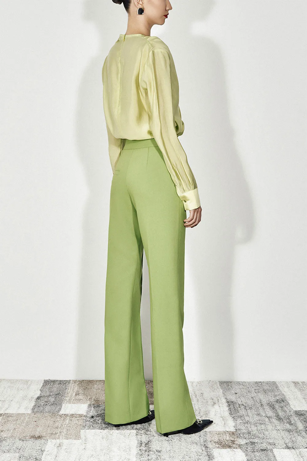 Glen Straight Side Pocket Twill Floor Length Pants