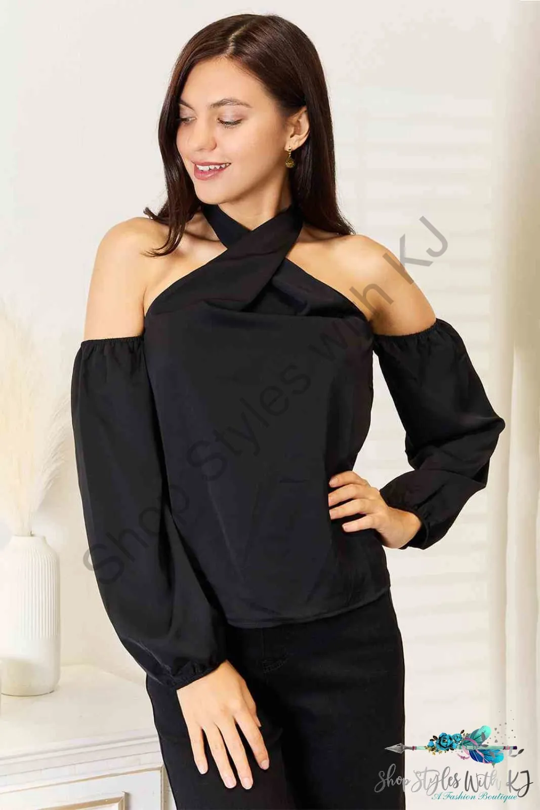 Grecian Cold Shoulder Long Sleeve Blouse