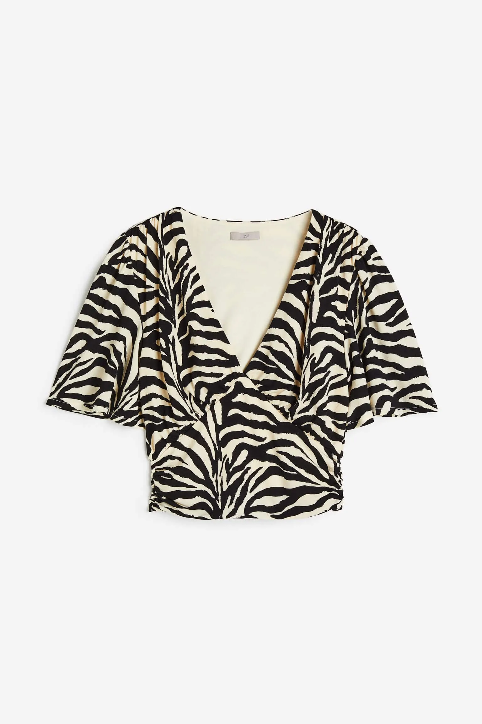 H&M Gathered Crop Top, black/zebra