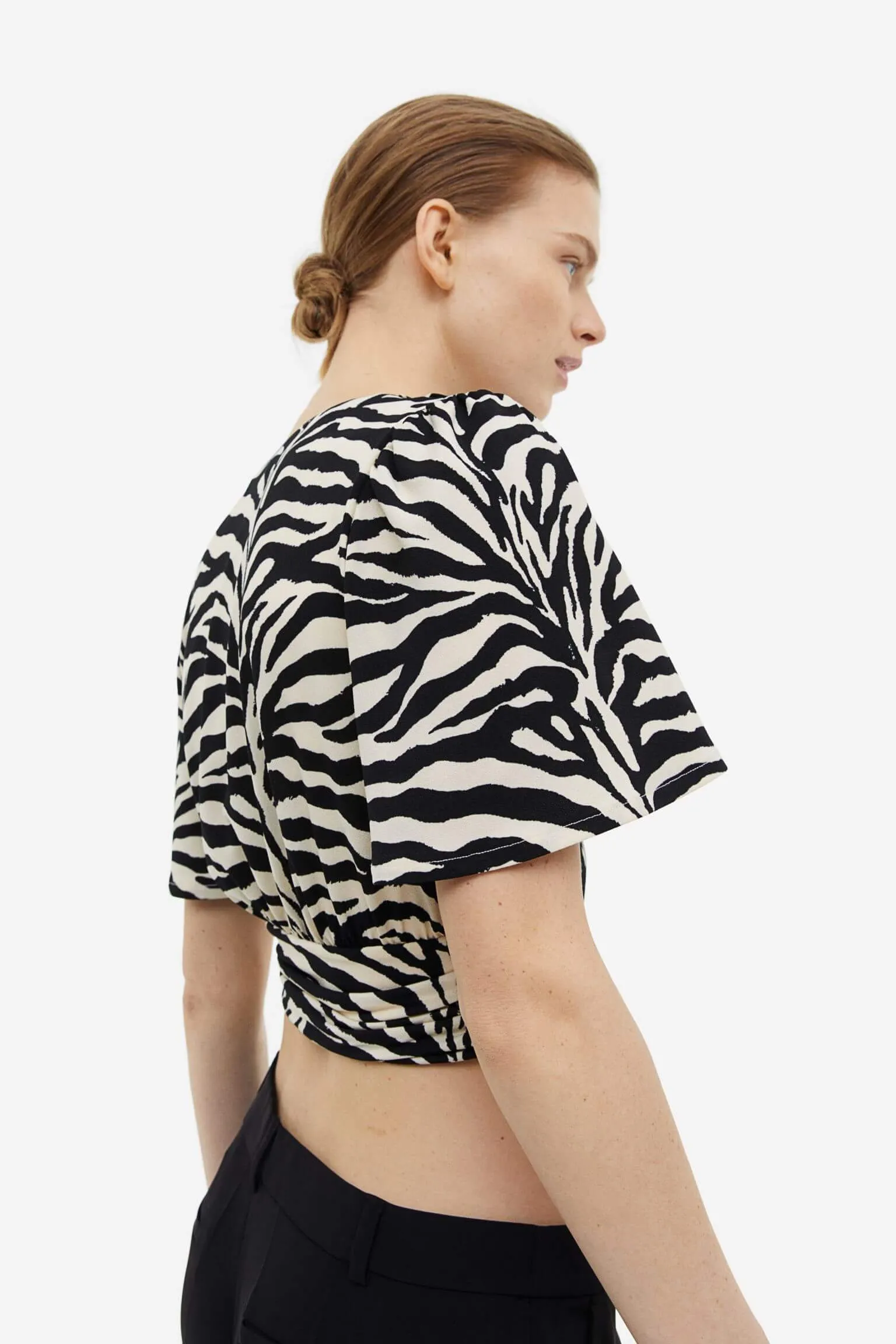 H&M Gathered Crop Top, black/zebra