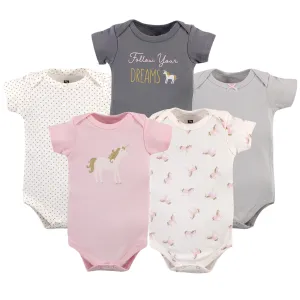 Hudson Baby Cotton Bodysuits, Gold Unicorn