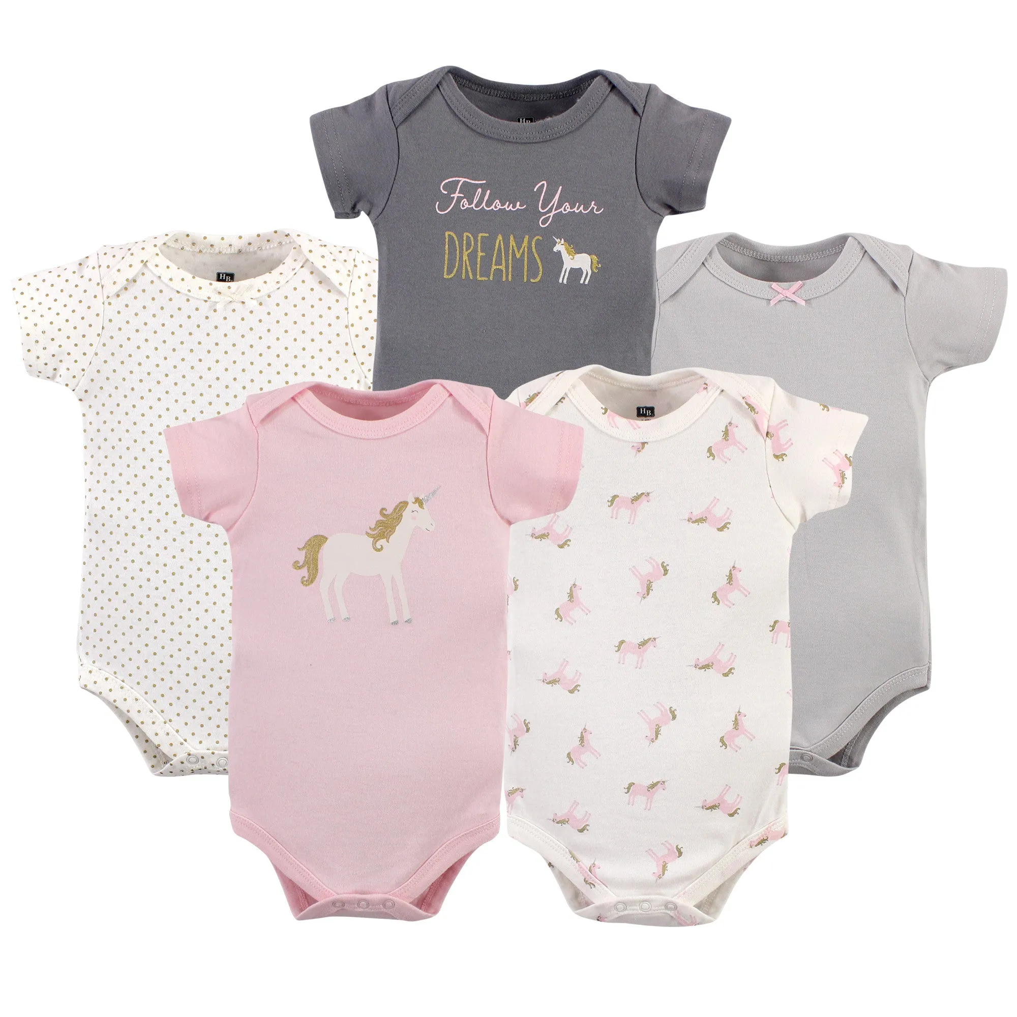 Hudson Baby Cotton Bodysuits, Gold Unicorn