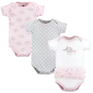 Hudson Baby Cotton Bodysuits, Pink Gray Elephant