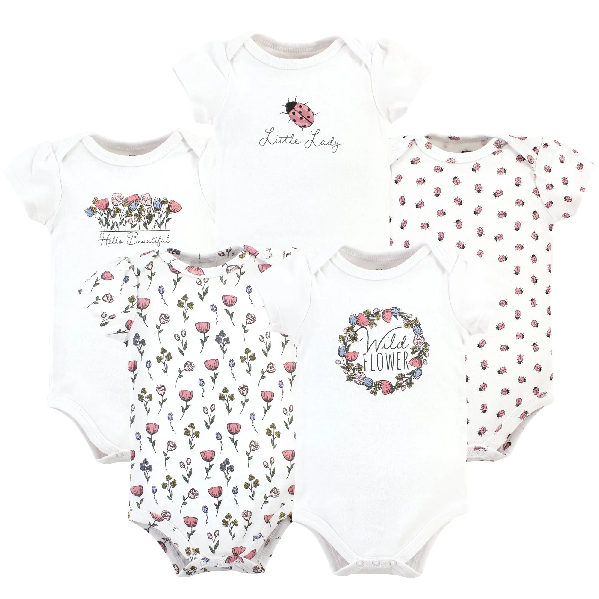 Hudson Baby Cotton Bodysuits, Wild Flower Wreath