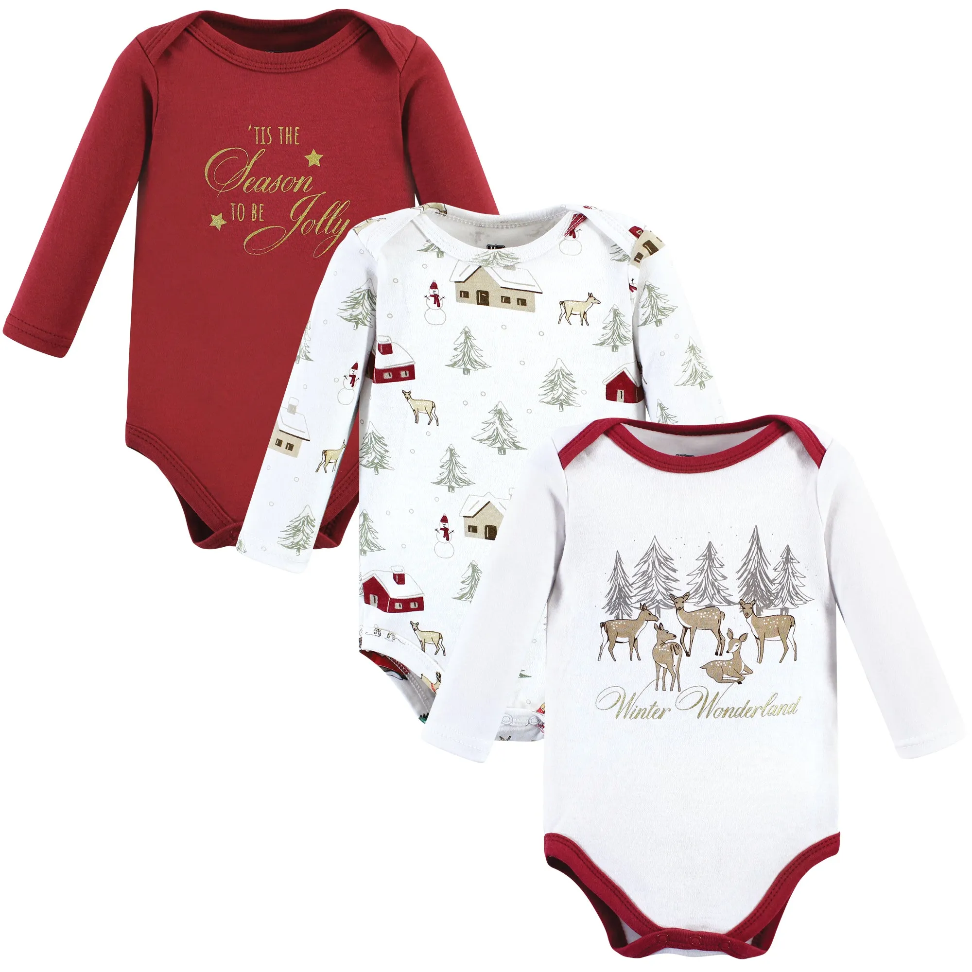 Hudson Baby Cotton Long-Sleeve Bodysuits, Girl Holiday Village