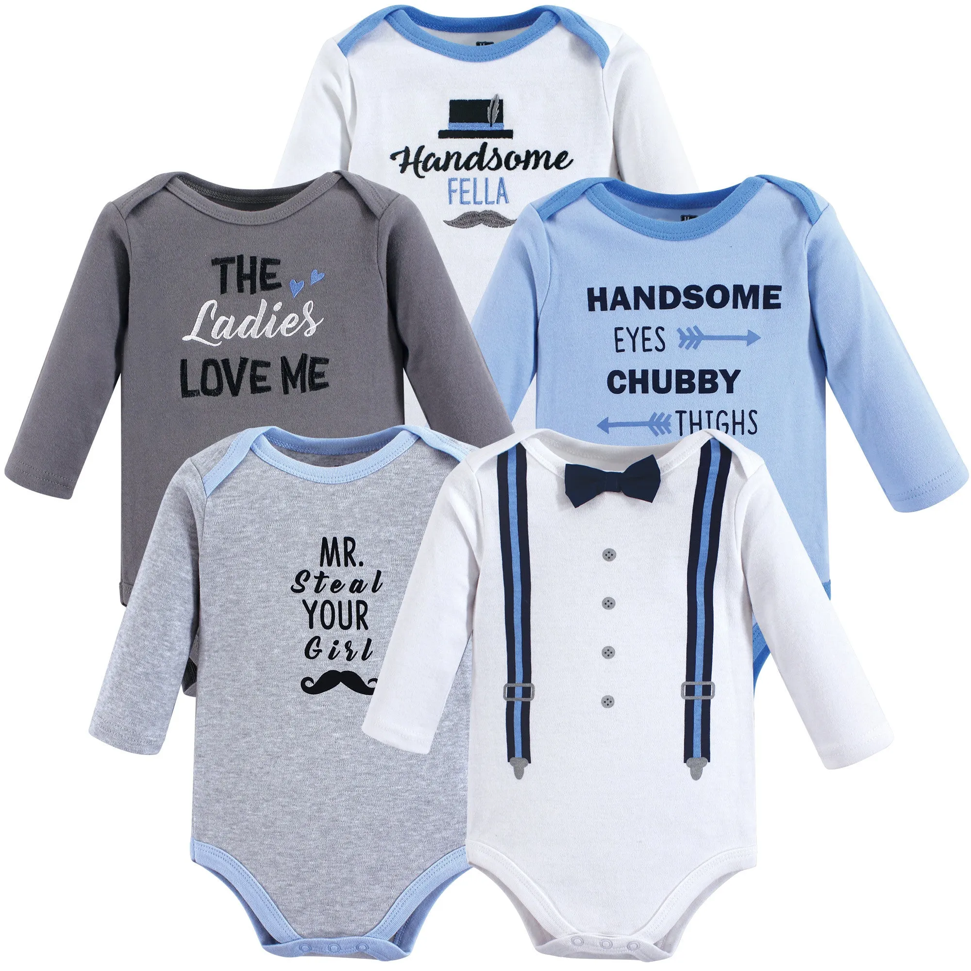 Hudson Baby Cotton Long-Sleeve Bodysuits, Handsome Fella