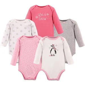 Hudson Baby Cotton Long-Sleeve Bodysuits, Pink Penguin