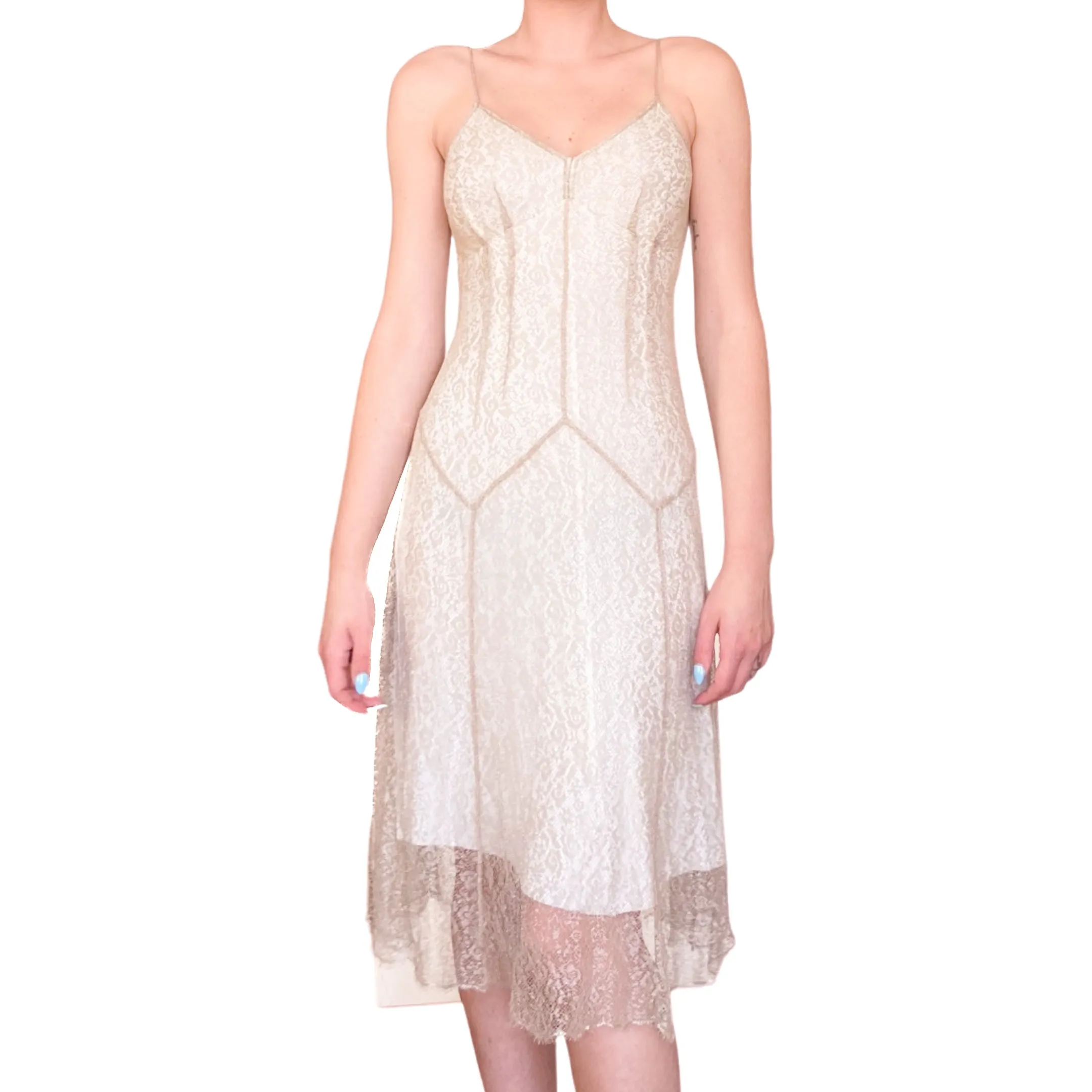 Italian Designer 2000's champagne lace dress