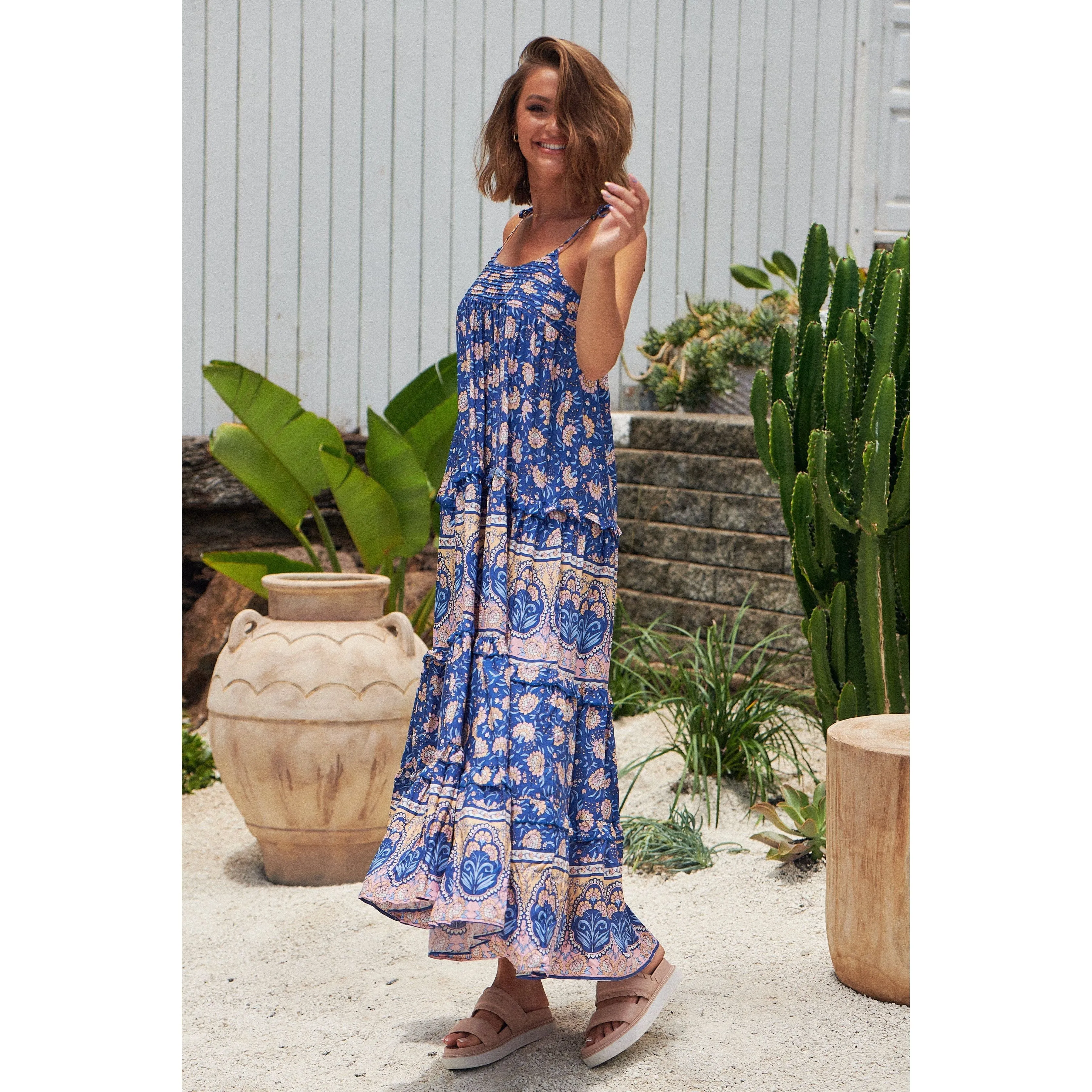 JAASE Camelia Print Cognac Maxi Dress