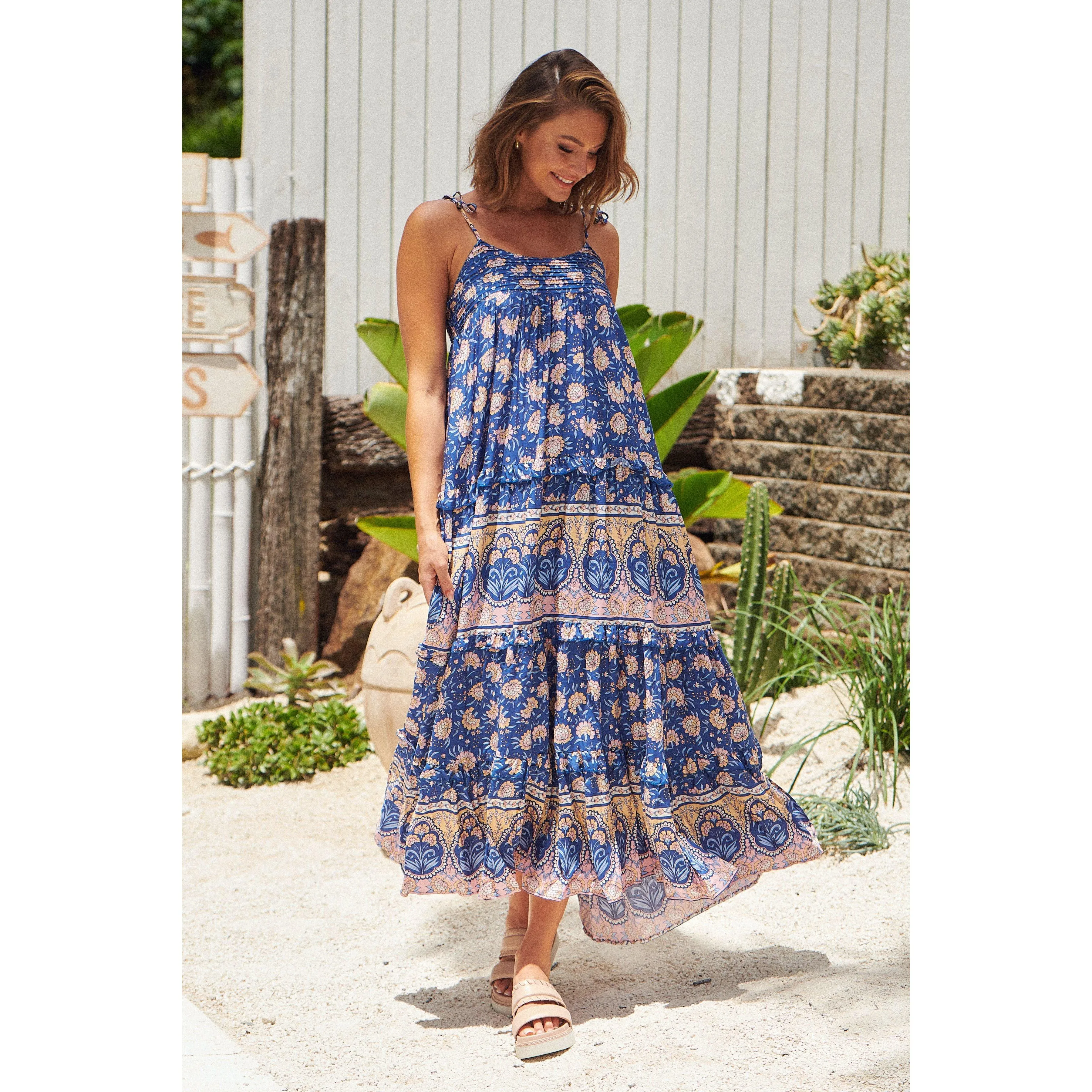 JAASE Camelia Print Cognac Maxi Dress