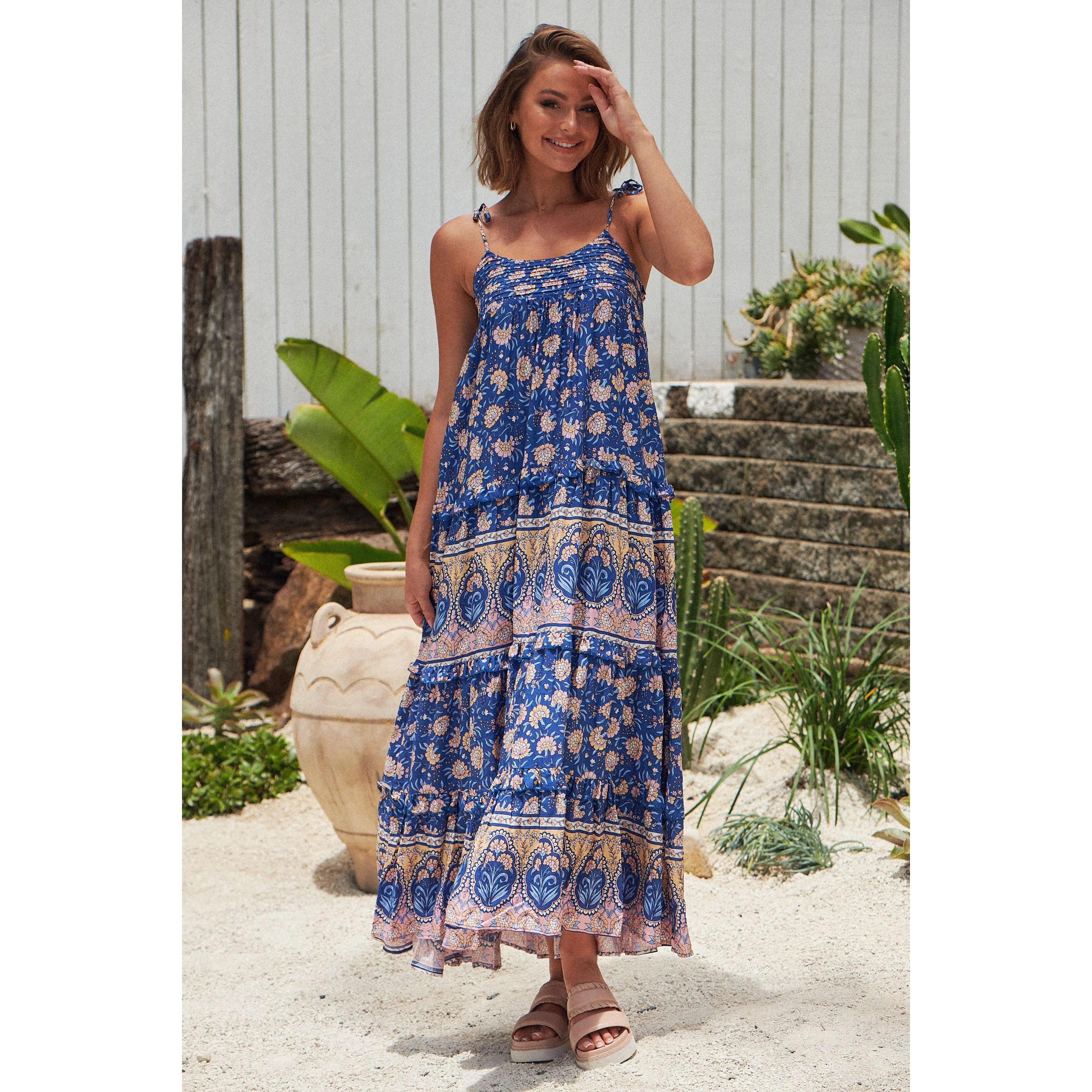 JAASE Camelia Print Cognac Maxi Dress