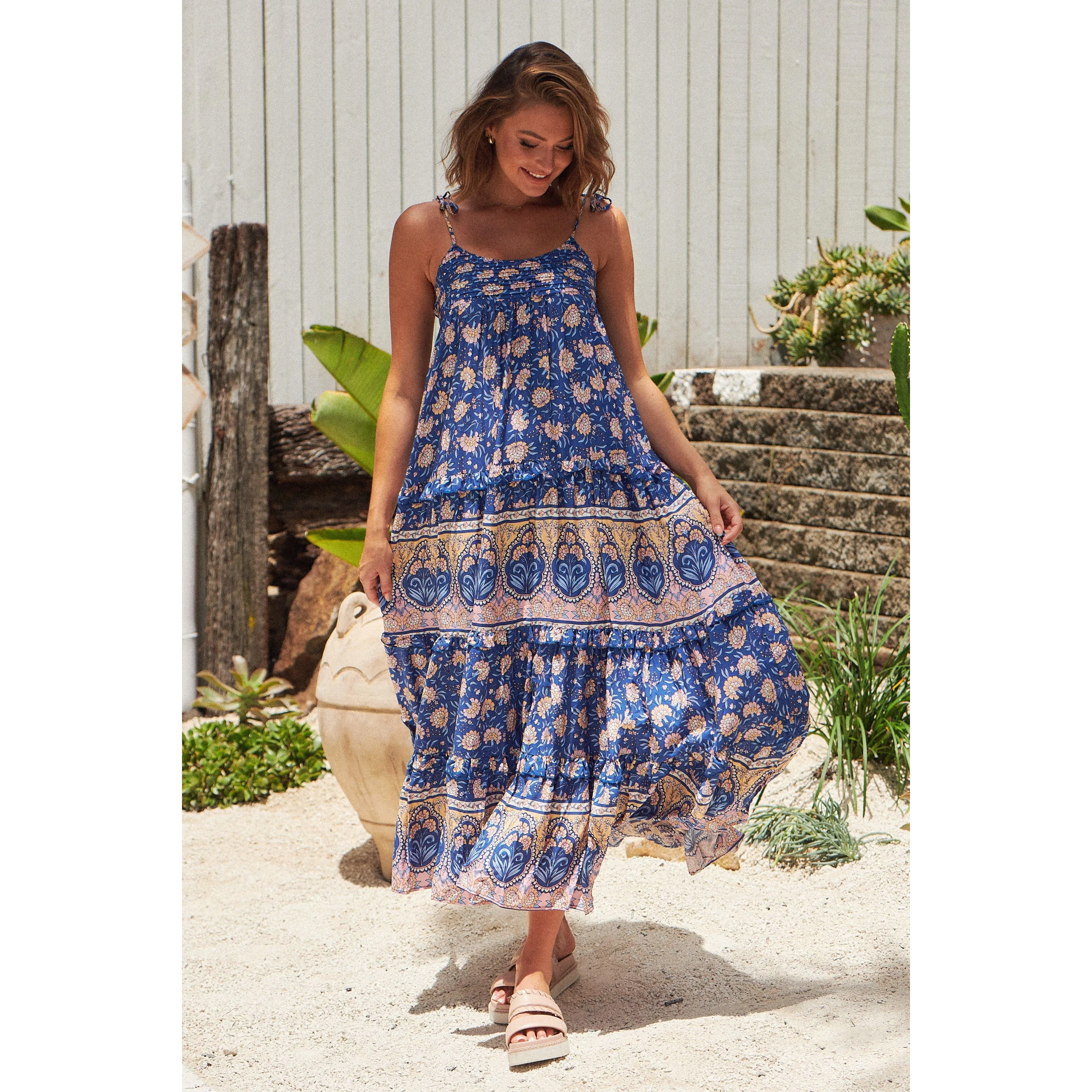 JAASE Camelia Print Cognac Maxi Dress